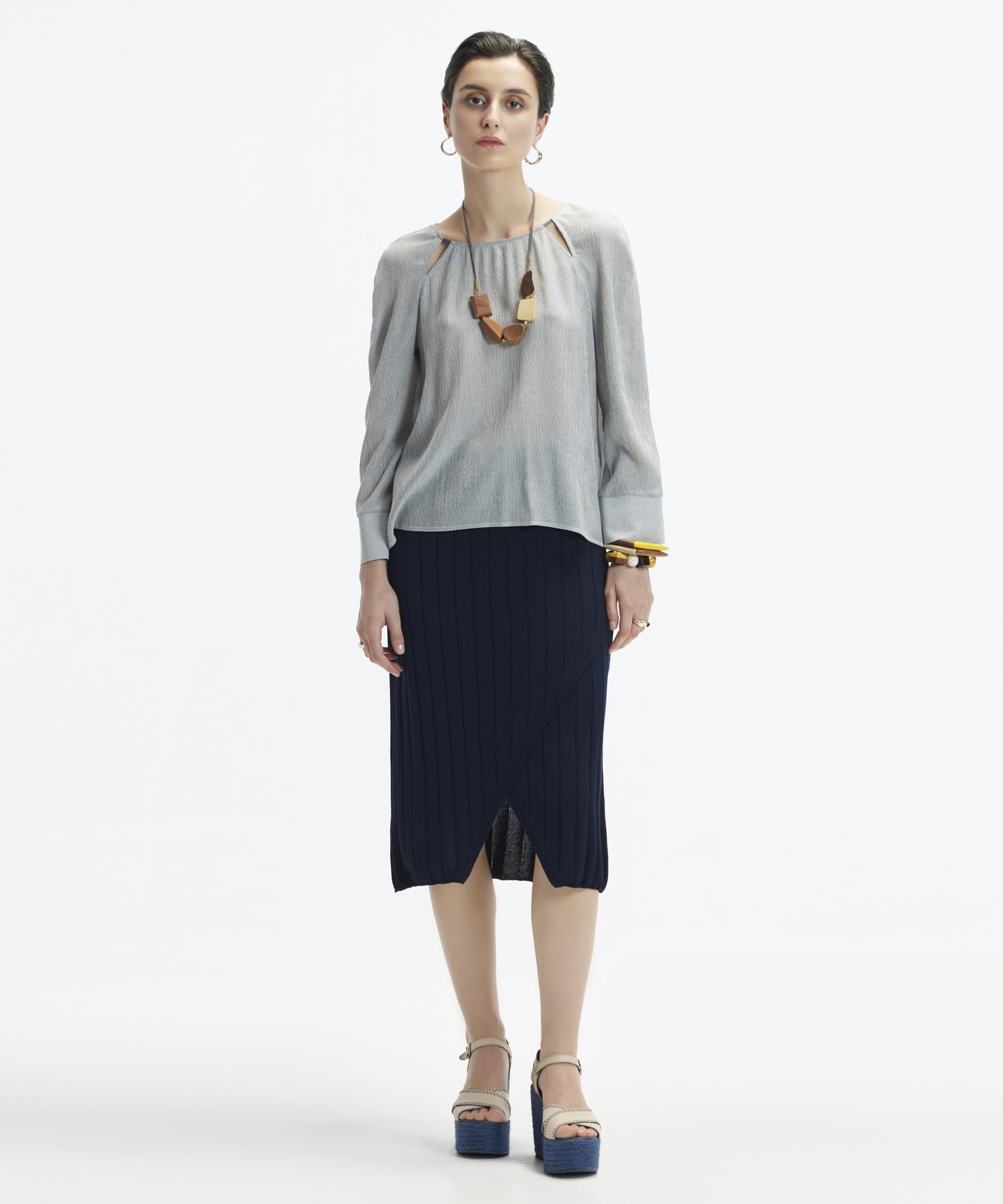  YARGICI Yırtmaçlı Dizaltı Triko Etek