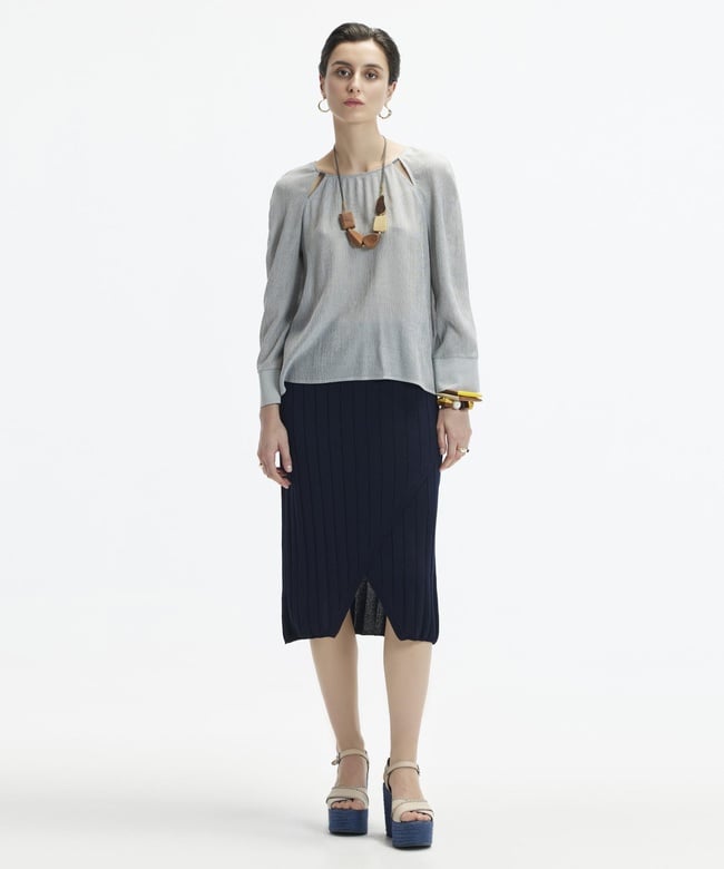  YARGICI Yırtmaçlı Dizaltı Triko Etek