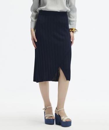  YARGICI Yırtmaçlı Dizaltı Triko Etek