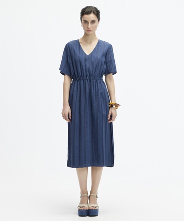  YARGICI V Yaka Kısa Kollu Midi Boy  Elbise