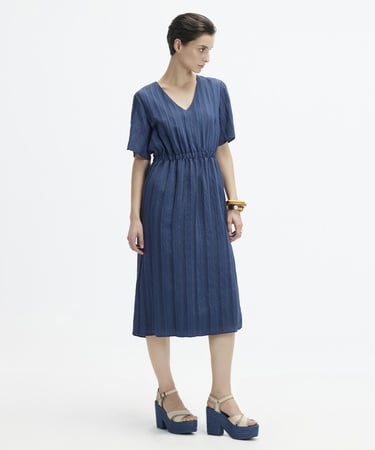  YARGICI V Yaka Kısa Kollu Midi Boy  Elbise