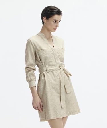  YARGICI Dik Yaka Kemerli Kısa Safari Elbise