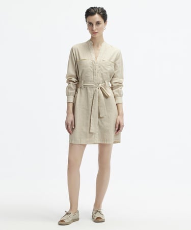  YARGICI Dik Yaka Kemerli Kısa Safari Elbise