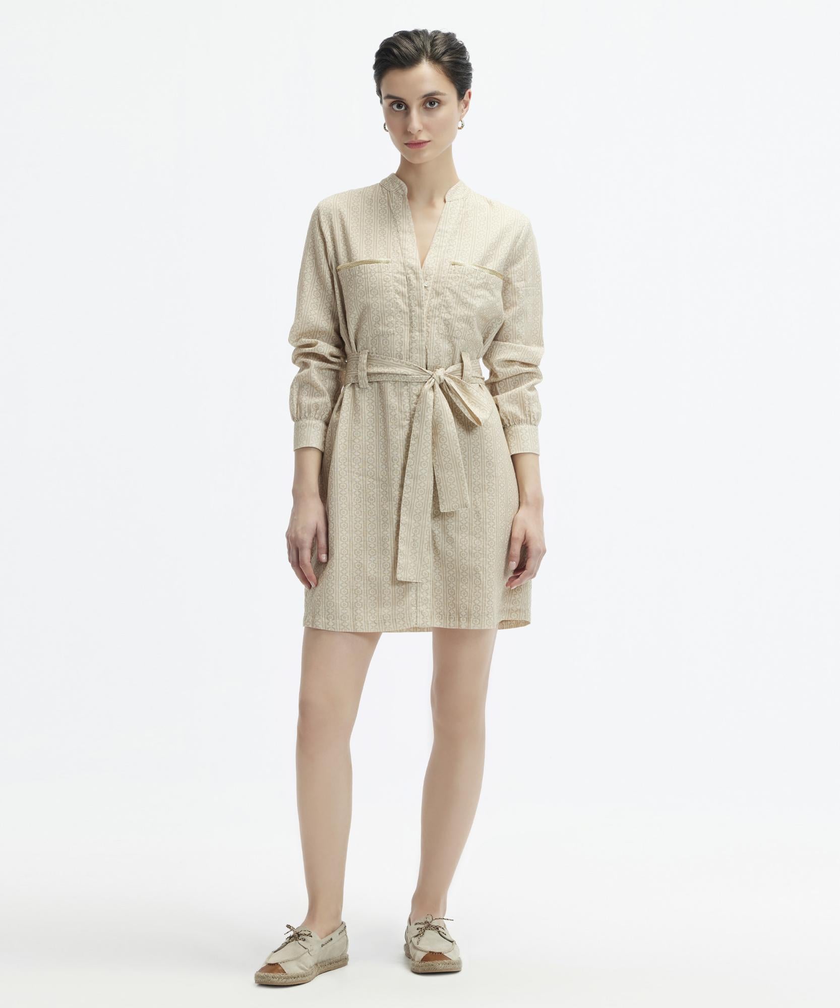  YARGICI Dik Yaka Kemerli Kısa Safari Elbise