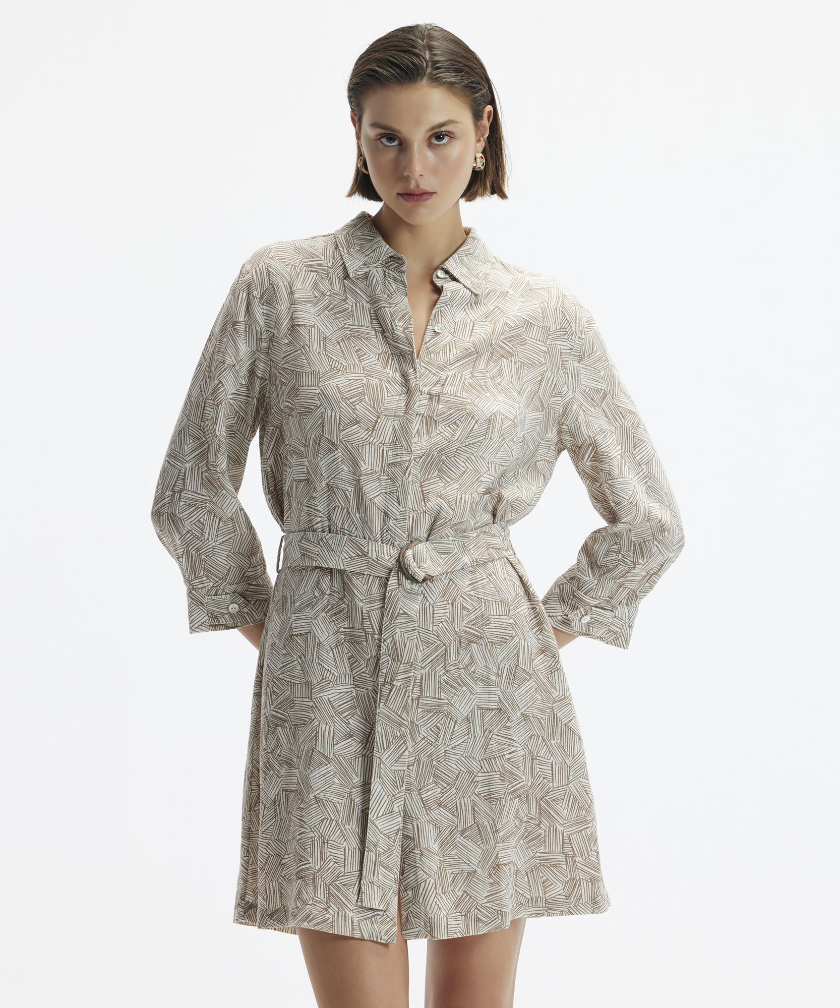  YARGICI Uzun Kollu  Kemerli Kısa Gömlek Elbise