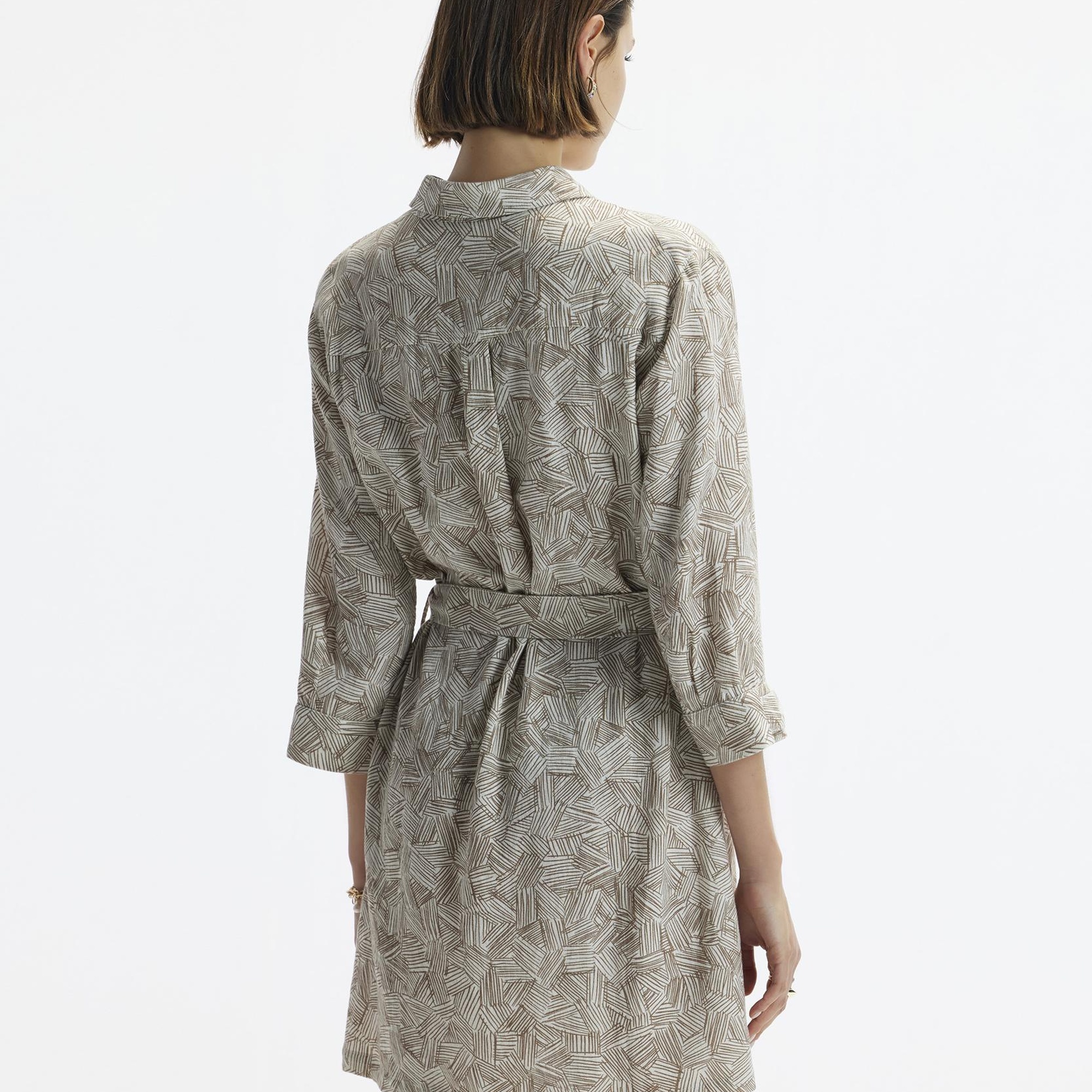 YARGICI Uzun Kollu  Kemerli Kısa Gömlek Elbise