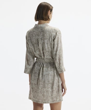  YARGICI Uzun Kollu  Kemerli Kısa Gömlek Elbise