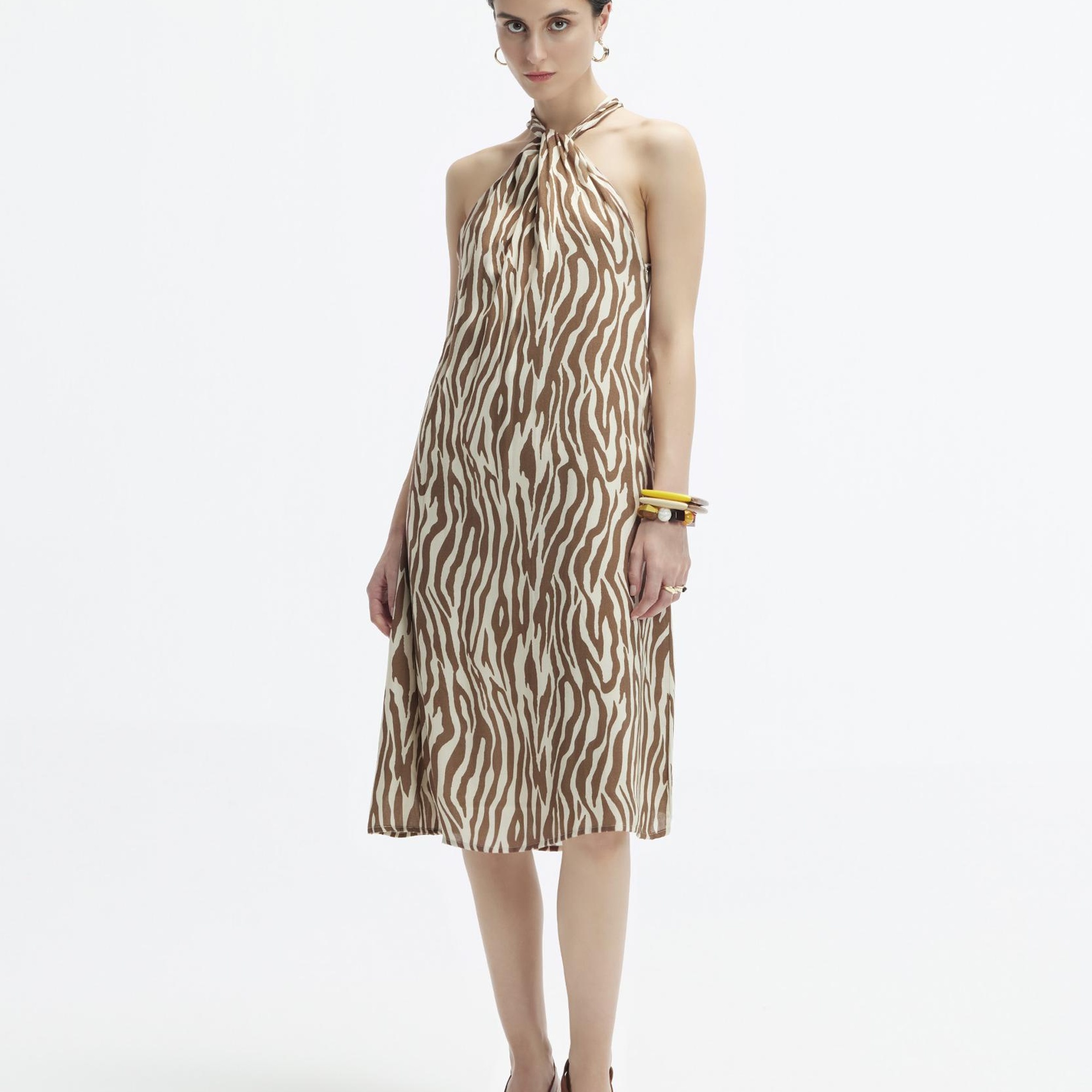 YARGICI Boyundan Bağlamalı Midi Boy Elbise