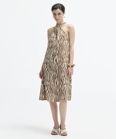  YARGICI Boyundan Bağlamalı Midi Boy Elbise