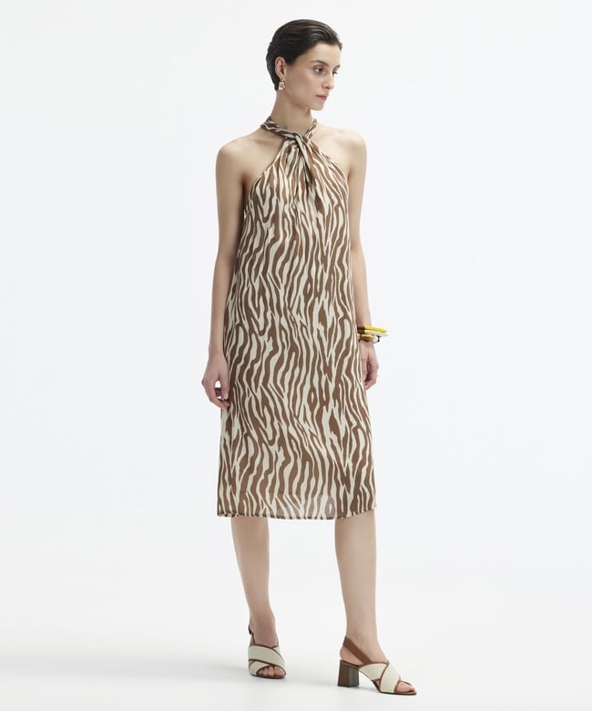  YARGICI Boyundan Bağlamalı Midi Boy Elbise