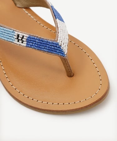  YARGICI Boncuk İşlemeli Parmak Arası Deri Terlik