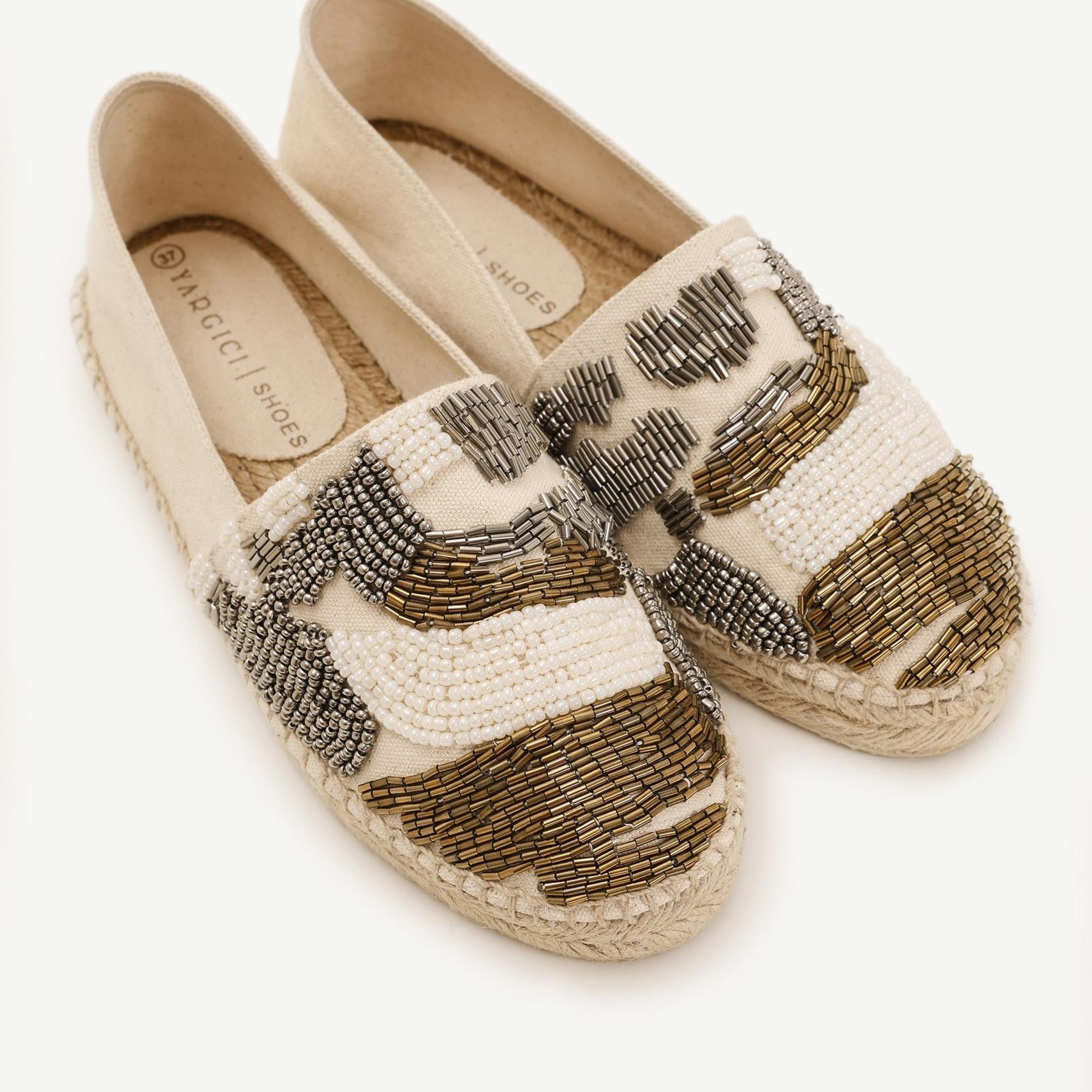 YARGICI İki Renkli Boncuk İşlemeli Espadril