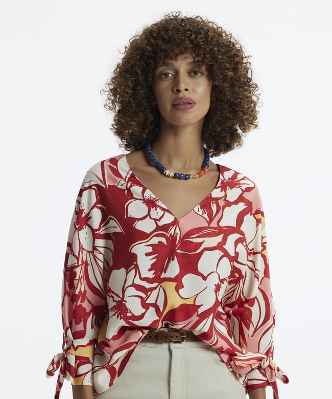  YARGICI V Yakalı Manşeti Bağlamalı Bluz