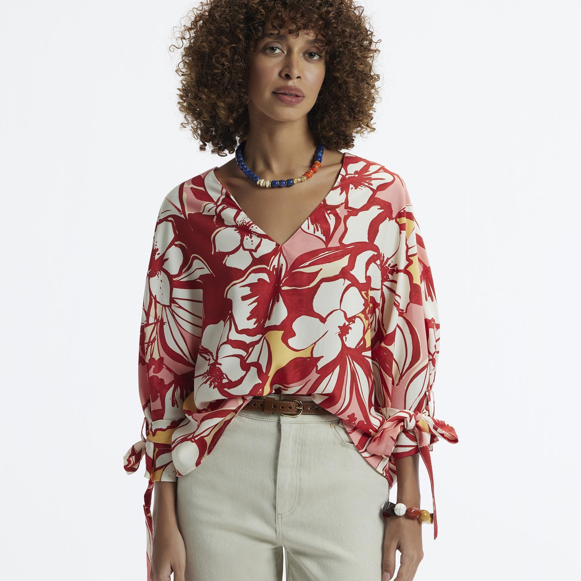 YARGICI V Yakalı Manşeti Bağlamalı Bluz