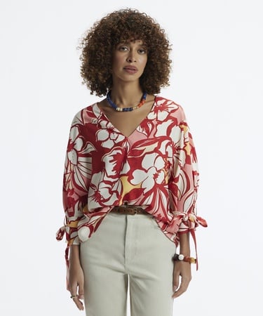  YARGICI V Yakalı Manşeti Bağlamalı Bluz