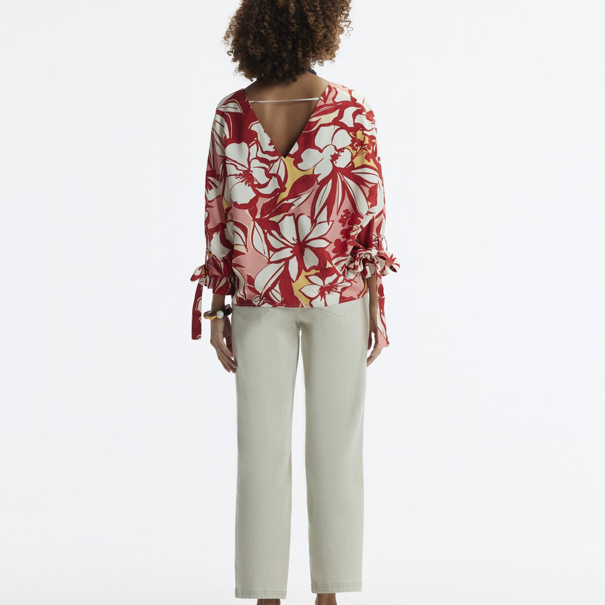 YARGICI V Yakalı Manşeti Bağlamalı Bluz