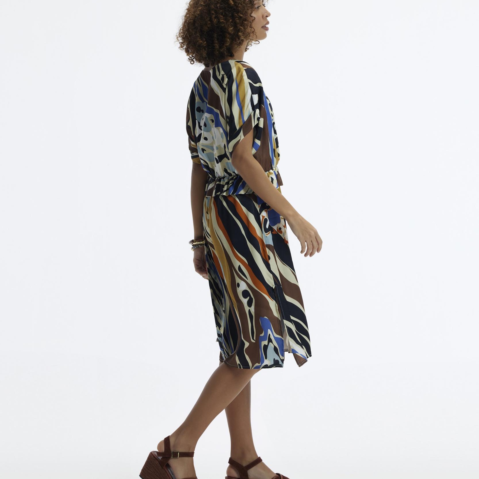 YARGICI V Yaka Kısa  Kollu Midi Boy  Elbise