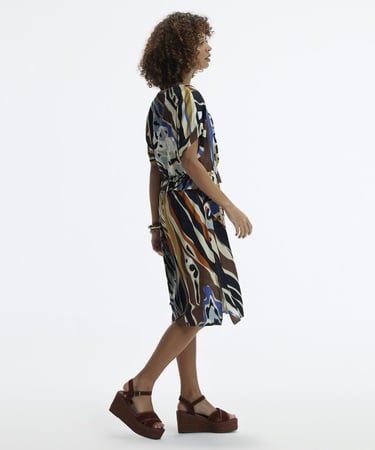  YARGICI V Yaka Kısa  Kollu Midi Boy  Elbise