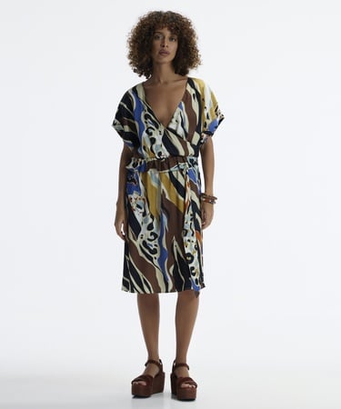  YARGICI V Yaka Kısa  Kollu Midi Boy  Elbise