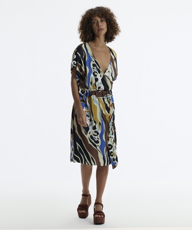  YARGICI V Yaka Kısa  Kollu Midi Boy  Elbise