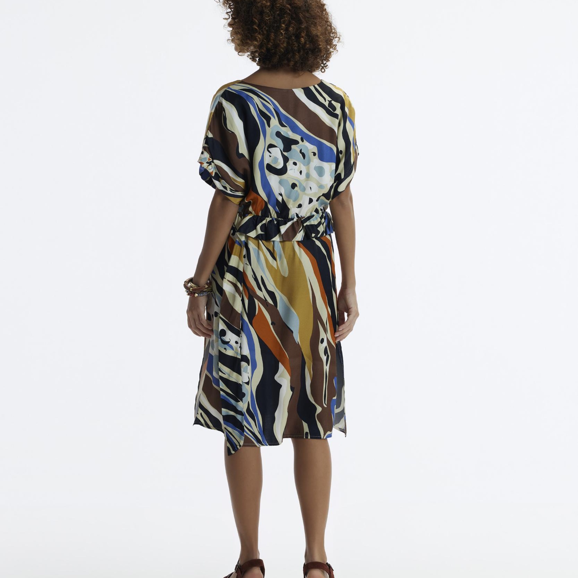 YARGICI V Yaka Kısa  Kollu Midi Boy  Elbise