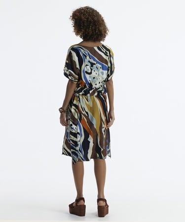  YARGICI V Yaka Kısa  Kollu Midi Boy  Elbise