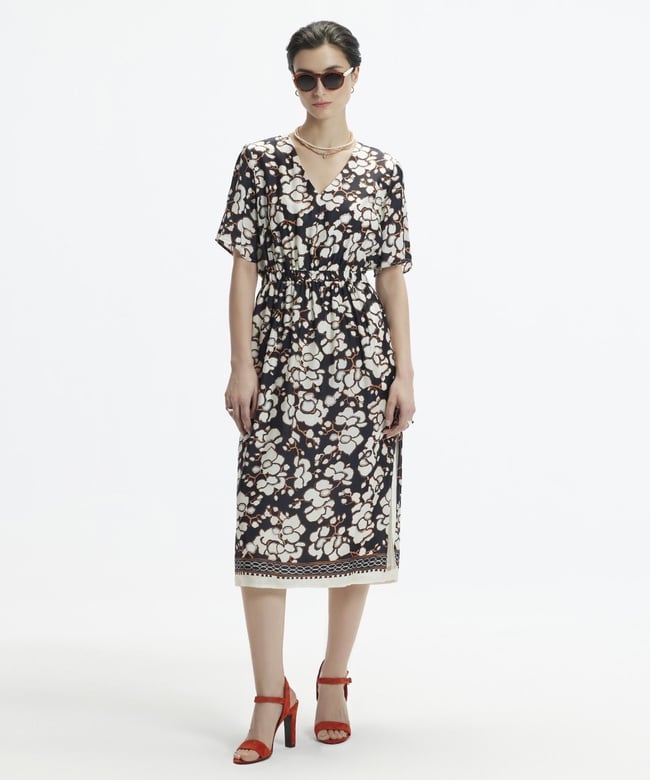  YARGICI V Yaka Kısa Kollu Midi Boy  Elbise