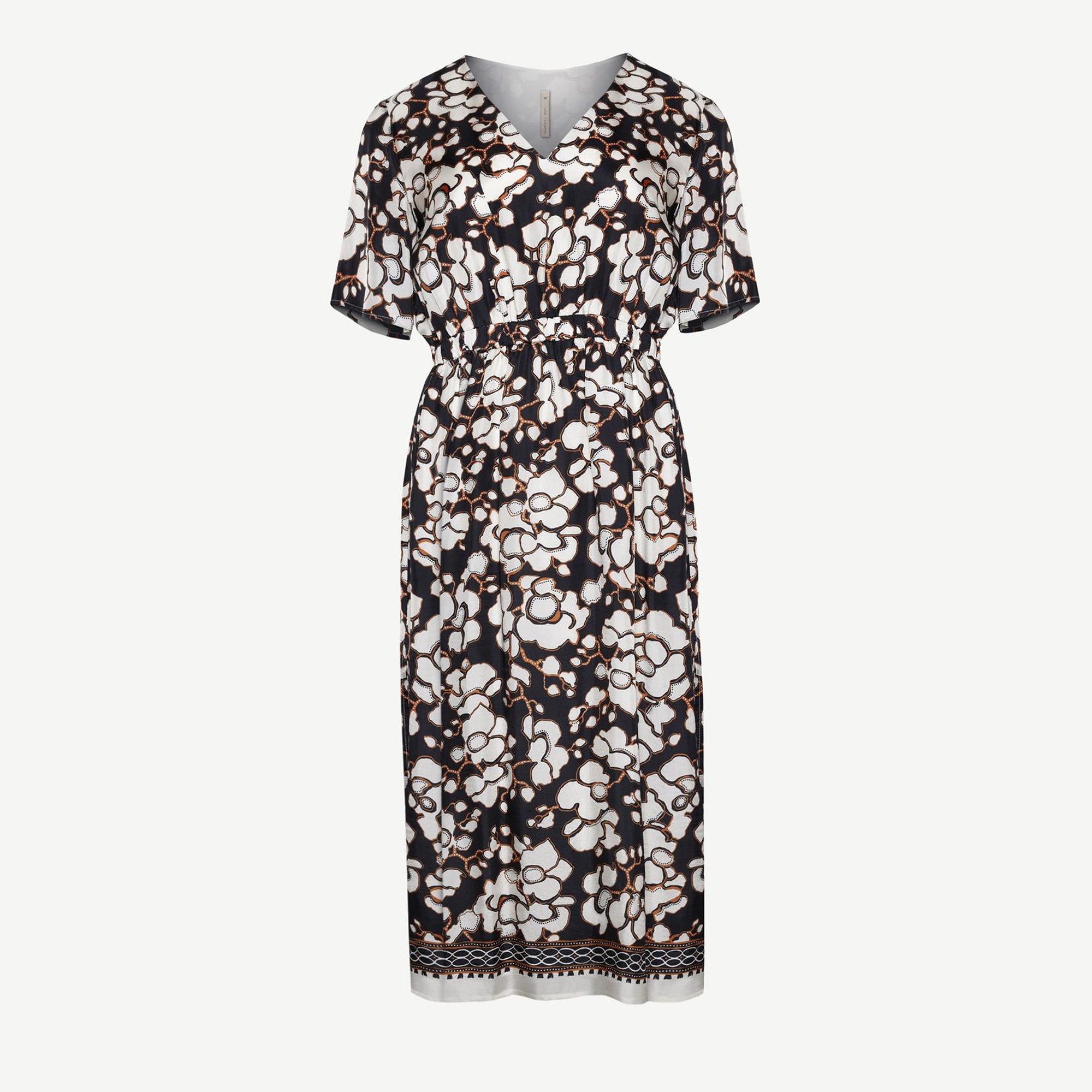 YARGICI V Yaka Kısa Kollu Midi Boy  Elbise