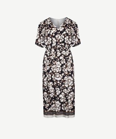  YARGICI V Yaka Kısa Kollu Midi Boy  Elbise