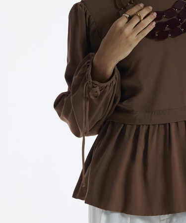  YARGICI Manşeti Bağlamalı Bisiklet Yaka Önü Detaylı Bluz