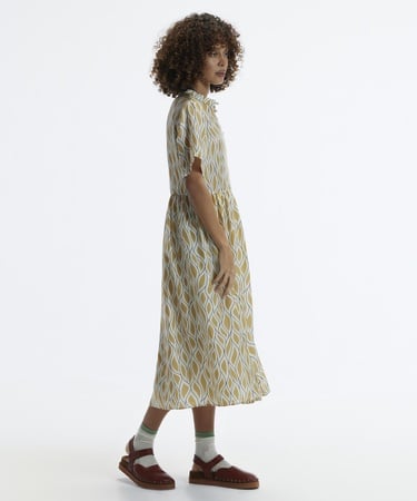  YARGICI Kısa Kollu Düğmeli Midi Boy Elbise