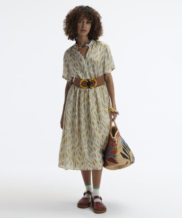  YARGICI Kısa Kollu Düğmeli Midi Boy Elbise