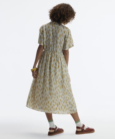  YARGICI Kısa Kollu Düğmeli Midi Boy Elbise