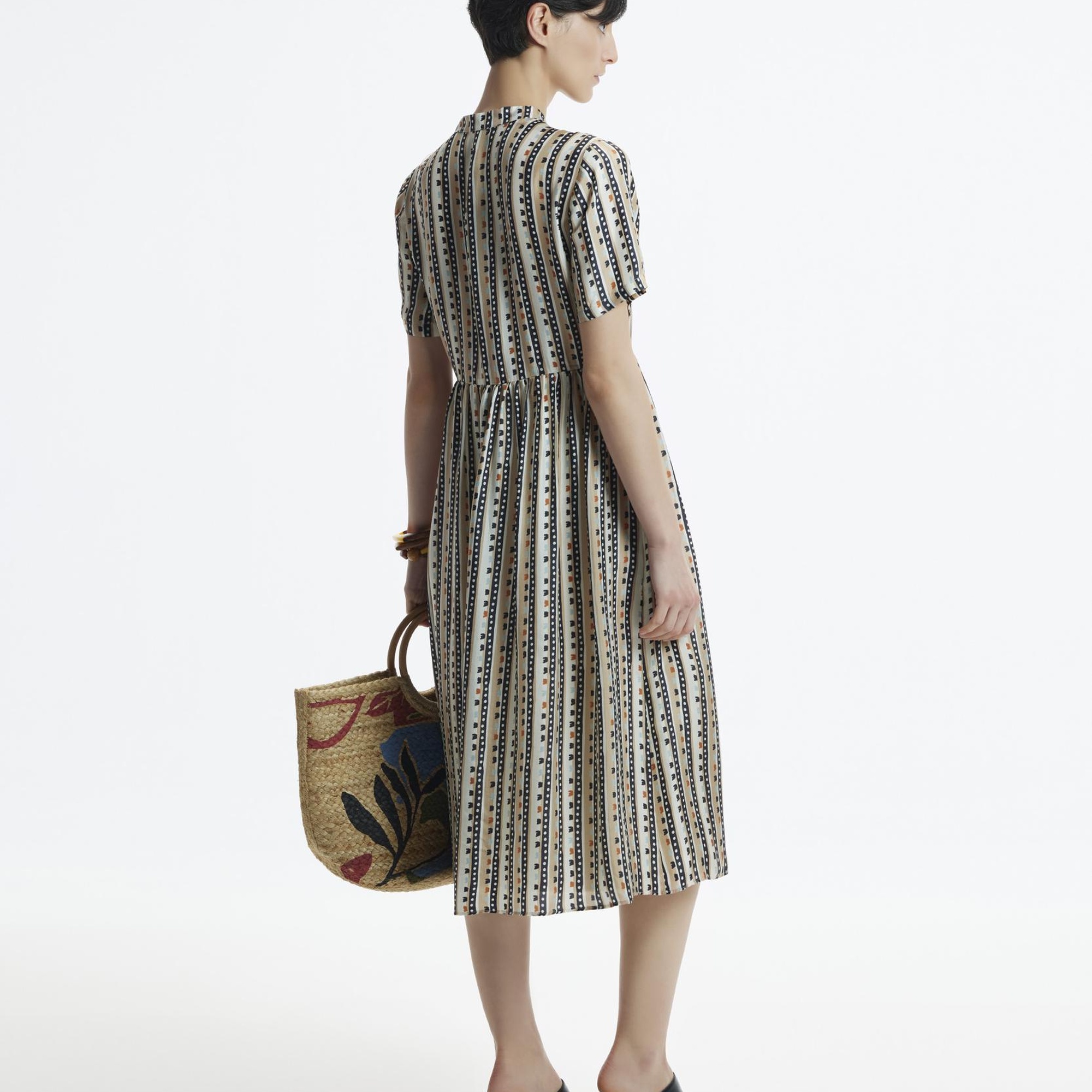 YARGICI Kısa Kollu Düğmeli Midi Boy Elbise