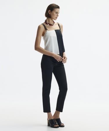  YARGICI Blok Renkli Deri Askılı Bluz