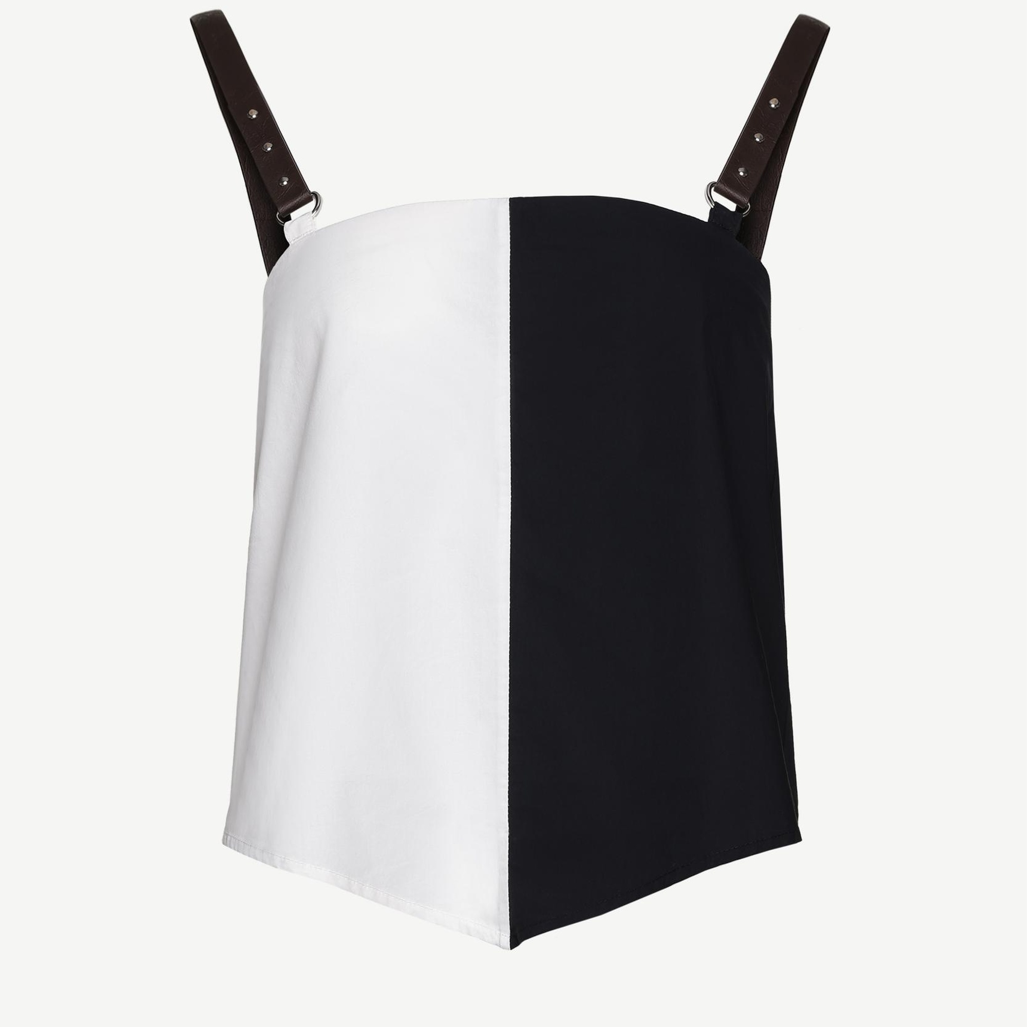 YARGICI Blok Renkli Deri Askılı Bluz