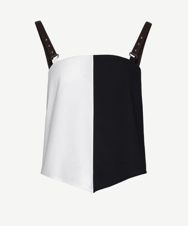  YARGICI Blok Renkli Deri Askılı Bluz