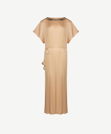  YARGICI Kısa Kollu Yakası Pullu  Düz Kesim Uzun Elbise