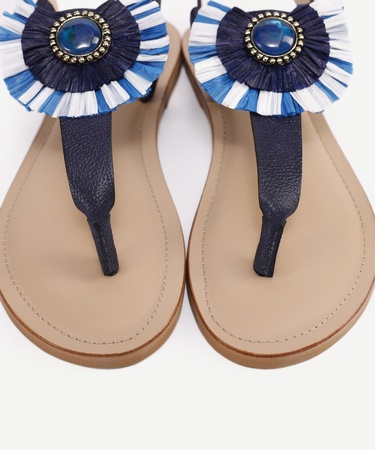  YARGICI Rafya Detaylı Deri Sandalet