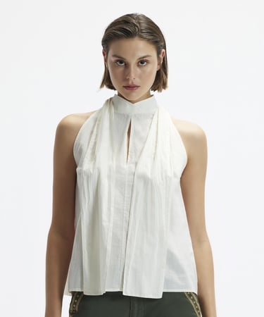  YARGICI Kolsuz Dik Yaka Bağlamalı Bluz