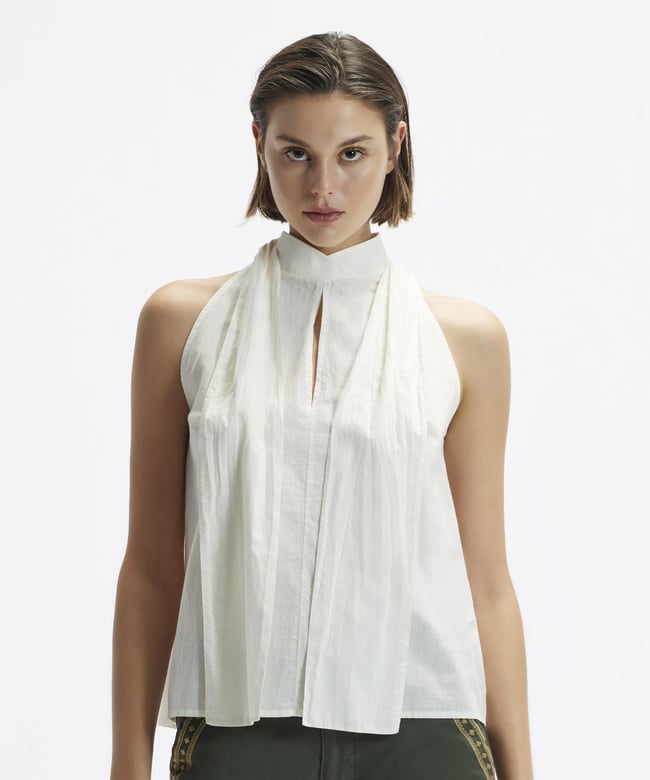  YARGICI Kolsuz Dik Yaka Bağlamalı Bluz