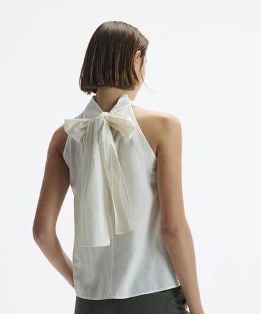  YARGICI Kolsuz Dik Yaka Bağlamalı Bluz