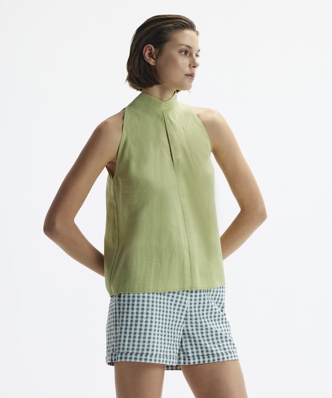  YARGICI Kolsuz Dik Yaka Bağlamalı Bluz