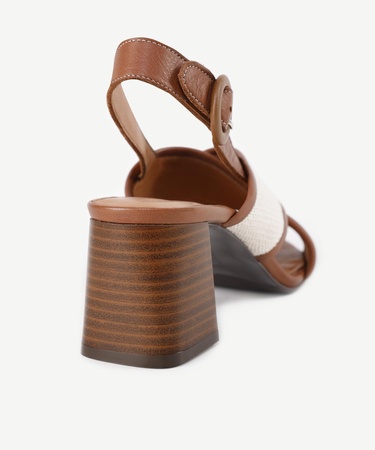  YARGICI Hasır Detaylı Deri Topuklu Sandalet