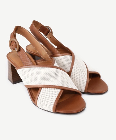  YARGICI Hasır Detaylı Deri Topuklu Sandalet