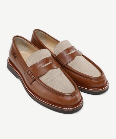  YARGICI Kanvas Detaylı Deri Loafer