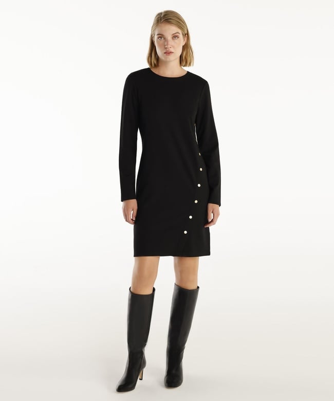  YARGICI Düğme Detaylı Uzun Kollu Bisiklet Yaka Kısa Elbise