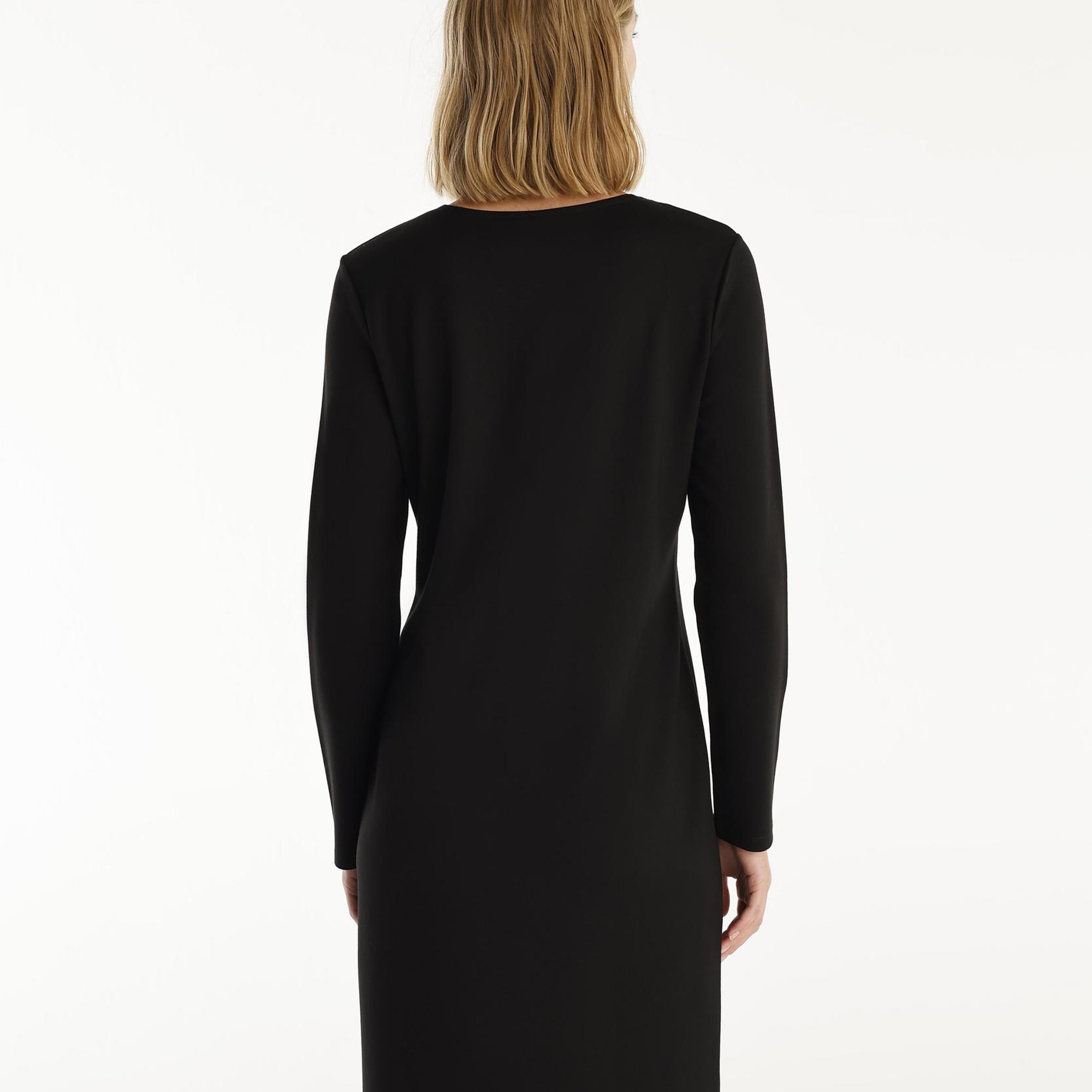 YARGICI Düğme Detaylı Uzun Kollu Bisiklet Yaka Kısa Elbise