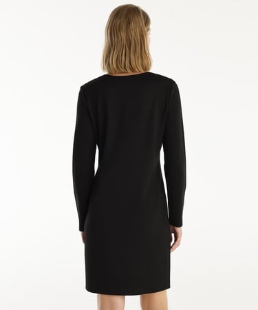  YARGICI Düğme Detaylı Uzun Kollu Bisiklet Yaka Kısa Elbise