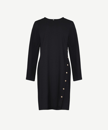  YARGICI Düğme Detaylı Uzun Kollu Bisiklet Yaka Kısa Elbise